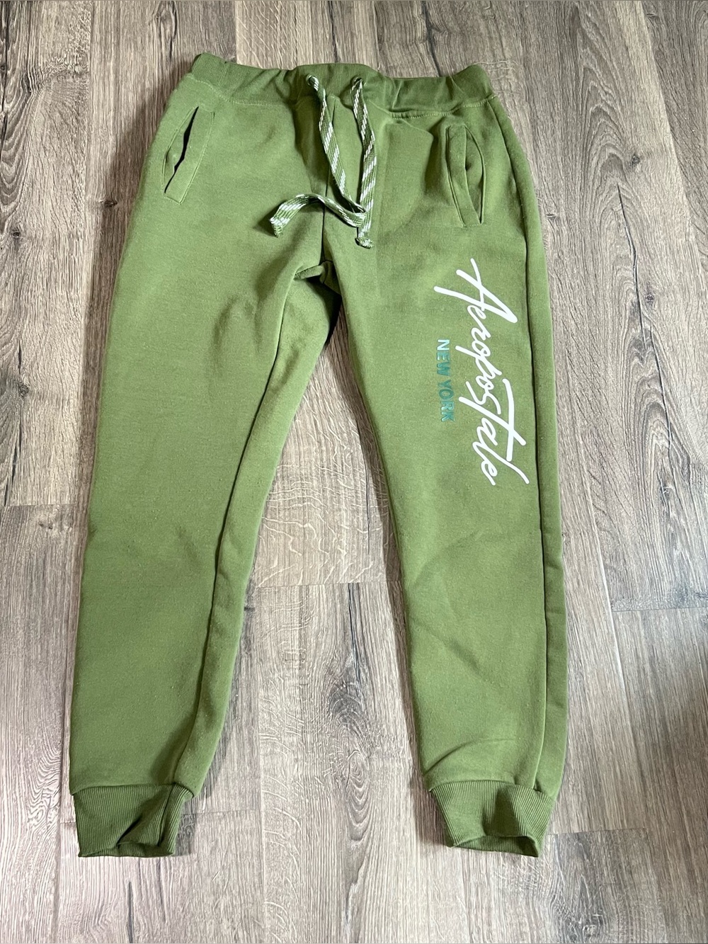 Aéropostale Women’s Joggers Sweatpants Olive Green New York Logo Fleece Sz Med
